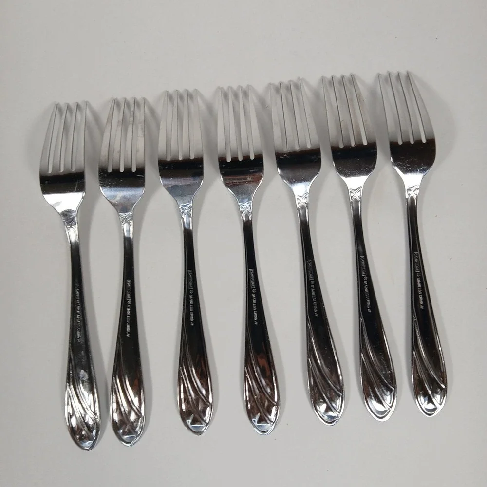Cambridge Medina Forks Stainless Steel Silverware Glossy Satin Frosted Set Of 7